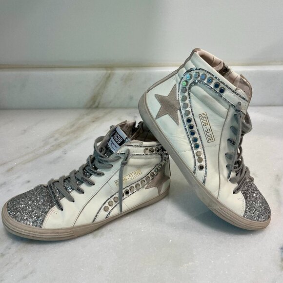 Golden Goose Womens High Top Slide with Glitter GGDB Size 11 - Picture 1 of 9